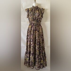 Mello Day Paisley Smocked Maxi Dress Size XS Mock Neck Flowy Boho Cottagecore